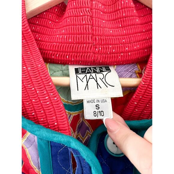 1980s Vintage Jacket 80s Patchwork Colorful Colorblock Jacket Maximalist Cotton - Picture 2 of 5